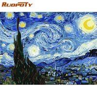RUOPOTY ramka ręcznie malowany obrazek według numerów Van Gogh gwiaździste niebo obraz według numerów dekoracja ścienna z krajobrazem farba akrylowa na ozdoby do dekoracji domu 1